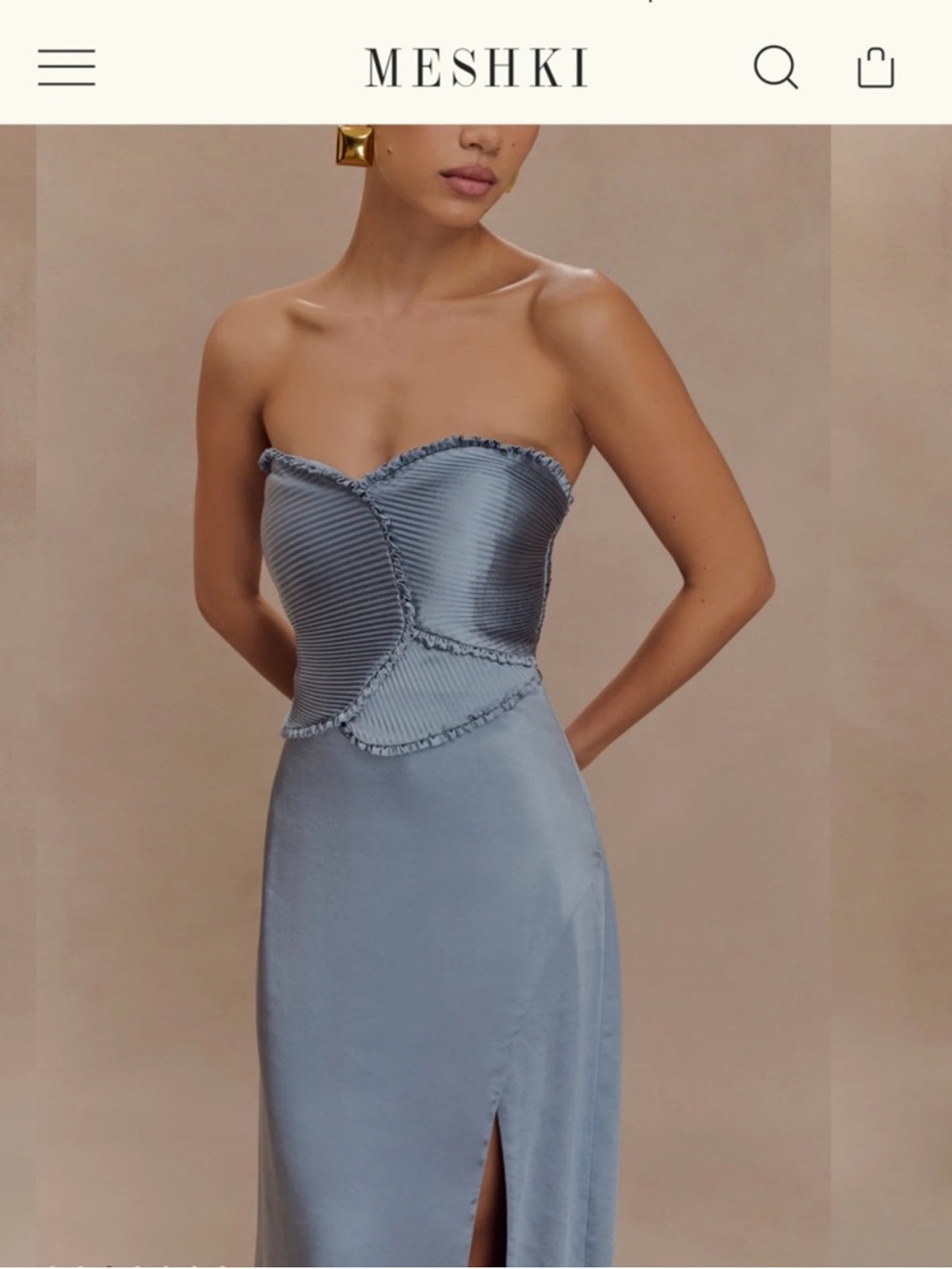 Meshki Powder Blue Strapless Satin Maxi Dress with Side Slit - Picture 4 of 5
